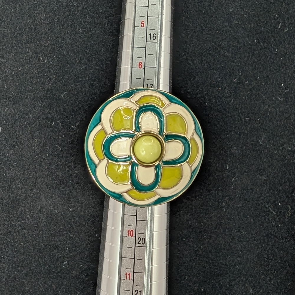 Enamel Floral Statement Ring in Green and Cream